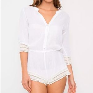 Eberjey White Romper with Lace Trim